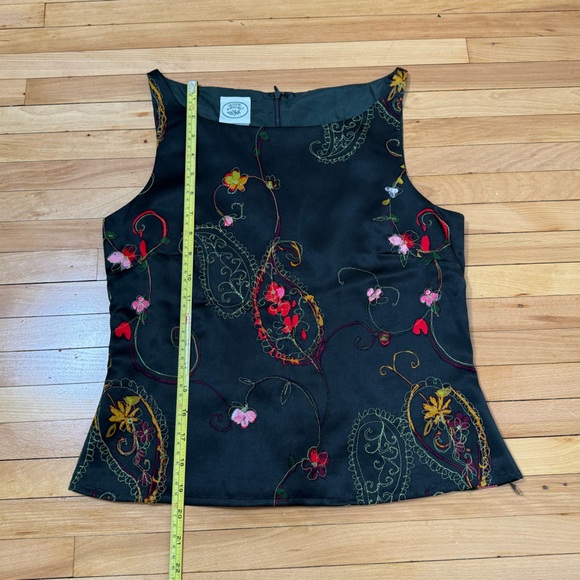 VTG Laura Ashley Forest Green Silk Skirt & Tank Set Embroidered Floral Size 4 - Picture 6 of 11